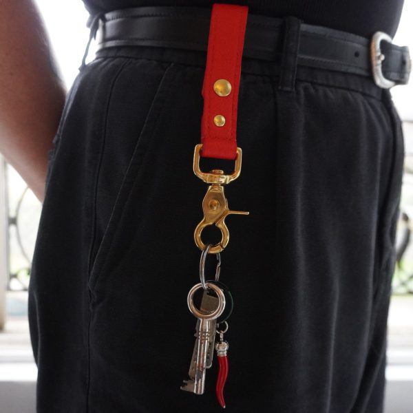 Leather key strap attached to belt